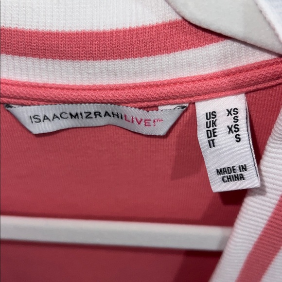Isaac Mizrahi Live! Knit Pique Cardigan with Varsity Stripe in pink. - Picture 2 of 2
